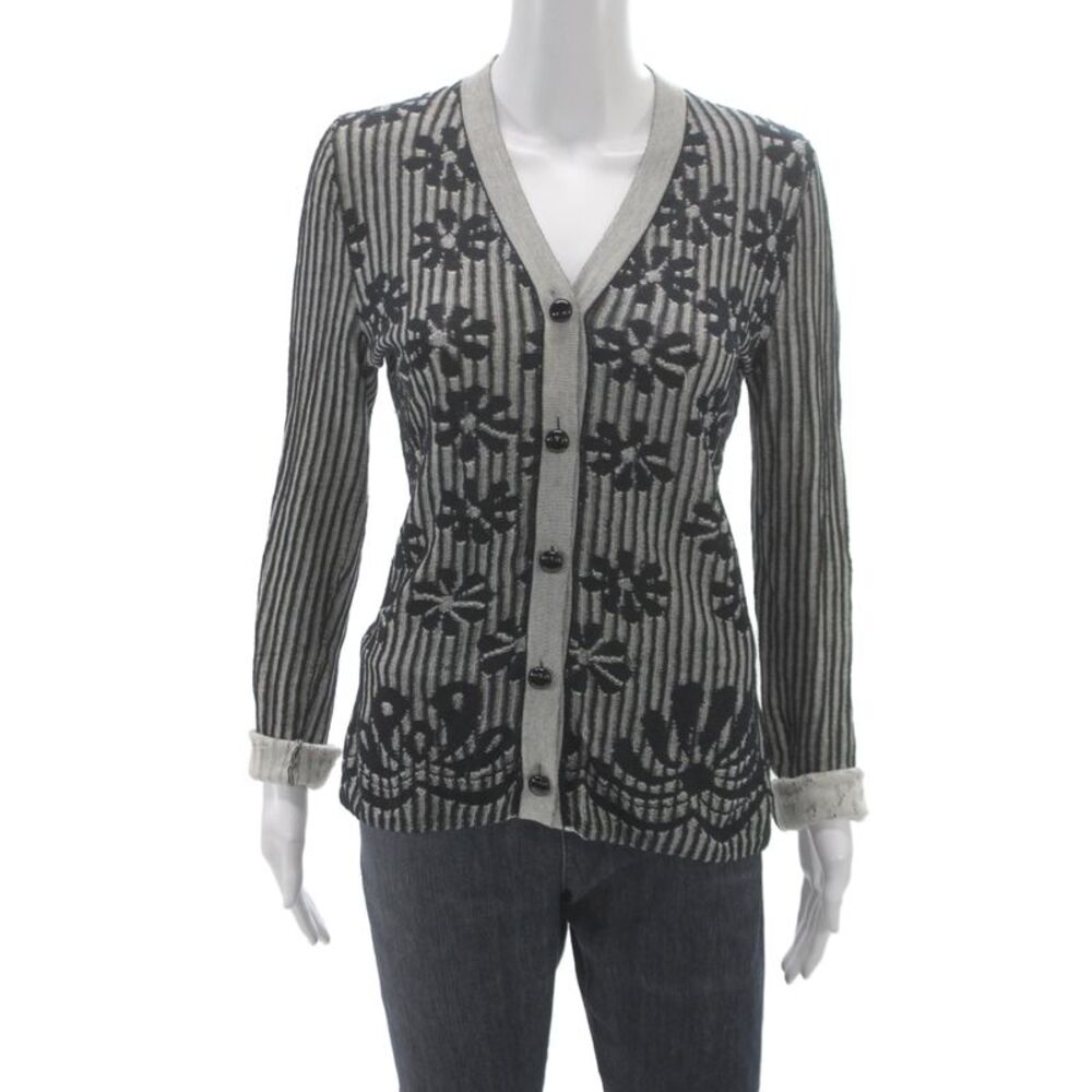 Bottega Veneta Womens Black Floral V-Neck Cotton Cardigan Long Sleeve Size 42
